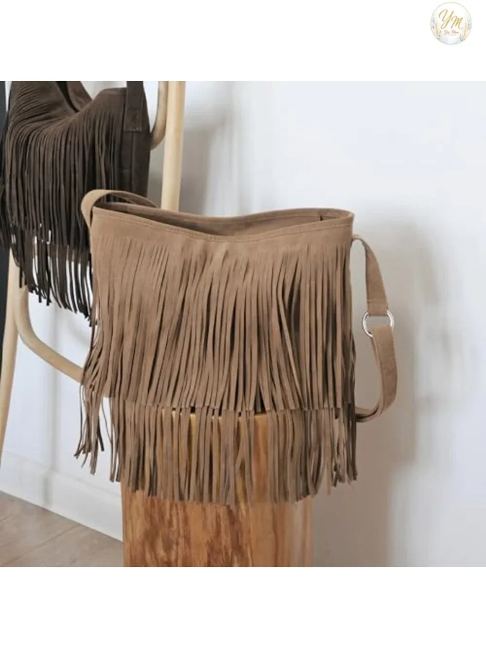 Faux Suede Leather Hobo Crossbody Bag with Fringe Tassel Detail